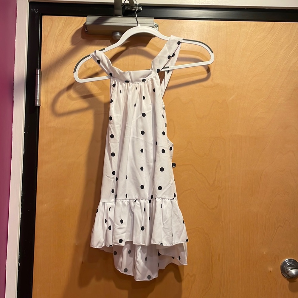 Polka dot halter top with bow back